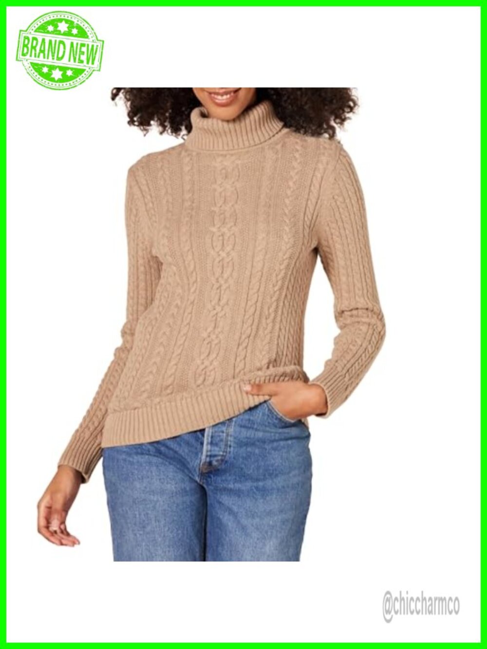 Women's Long Sleeve Cable Knit Fisherman Turtleneck Sweater Cotton Pullover